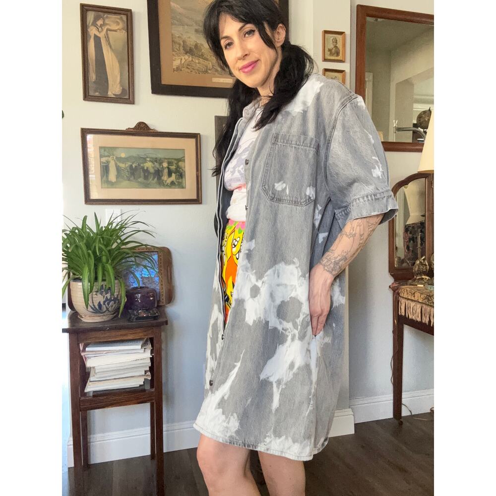 Etica Pia shirt dress tie dye denim button down Medium short sleeve - Picture 5 of 8